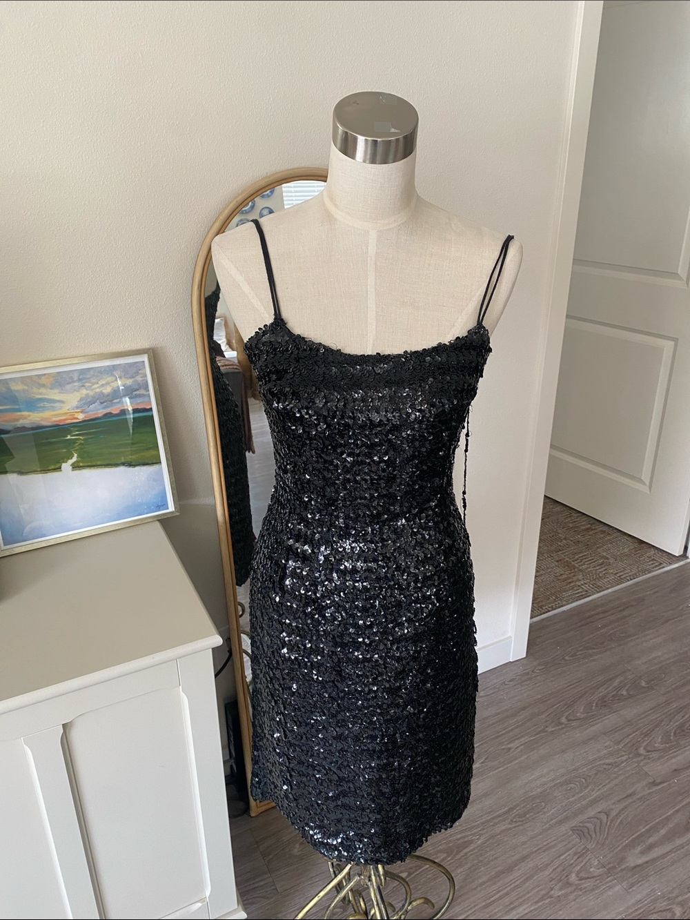 Vintage 1950s Black Sequin Wiggle Dress